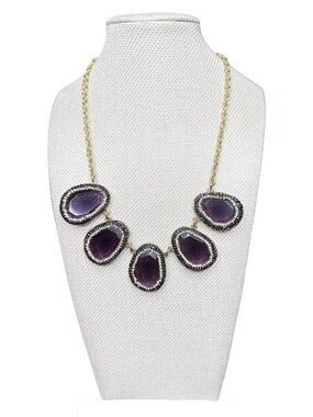 Talbots Gold-Tone Necklace with Deep Purple Stone Medallions